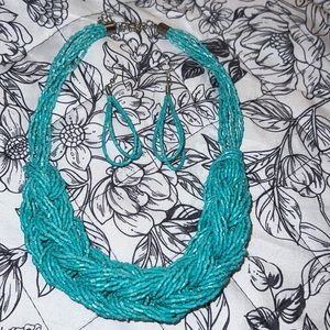 Turquoise blue chunky necklace and matching earrings set